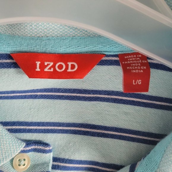 Izod Polo Shirt Mens Blue Striped Short Sleeve Size Large - Picture 3 of 3